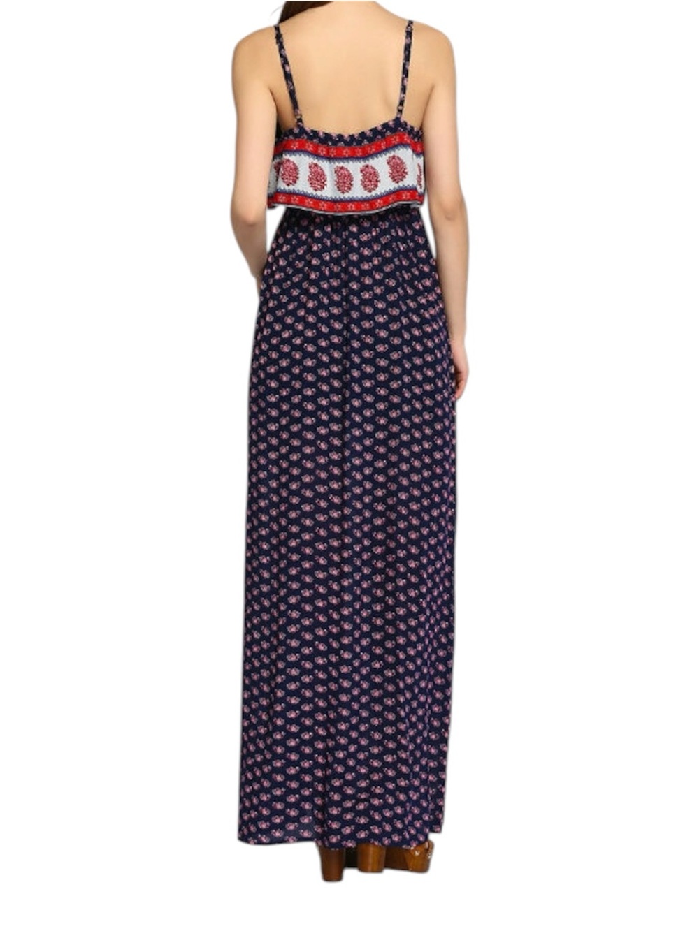 American Eagle Outfitters Navy Red Boho Leg Slit Maxi Dress Women’s Size S